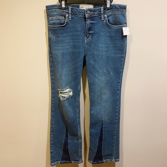 NWT Free People Colorblock Crop Flare Jeans - Picture 2 of 10